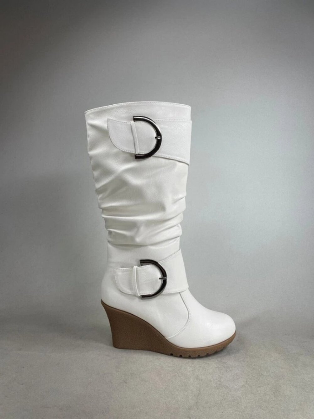 NEW Women's Buckle Zipper Wedge Mid-Calf Knee High Zip Winter Boots Shoes